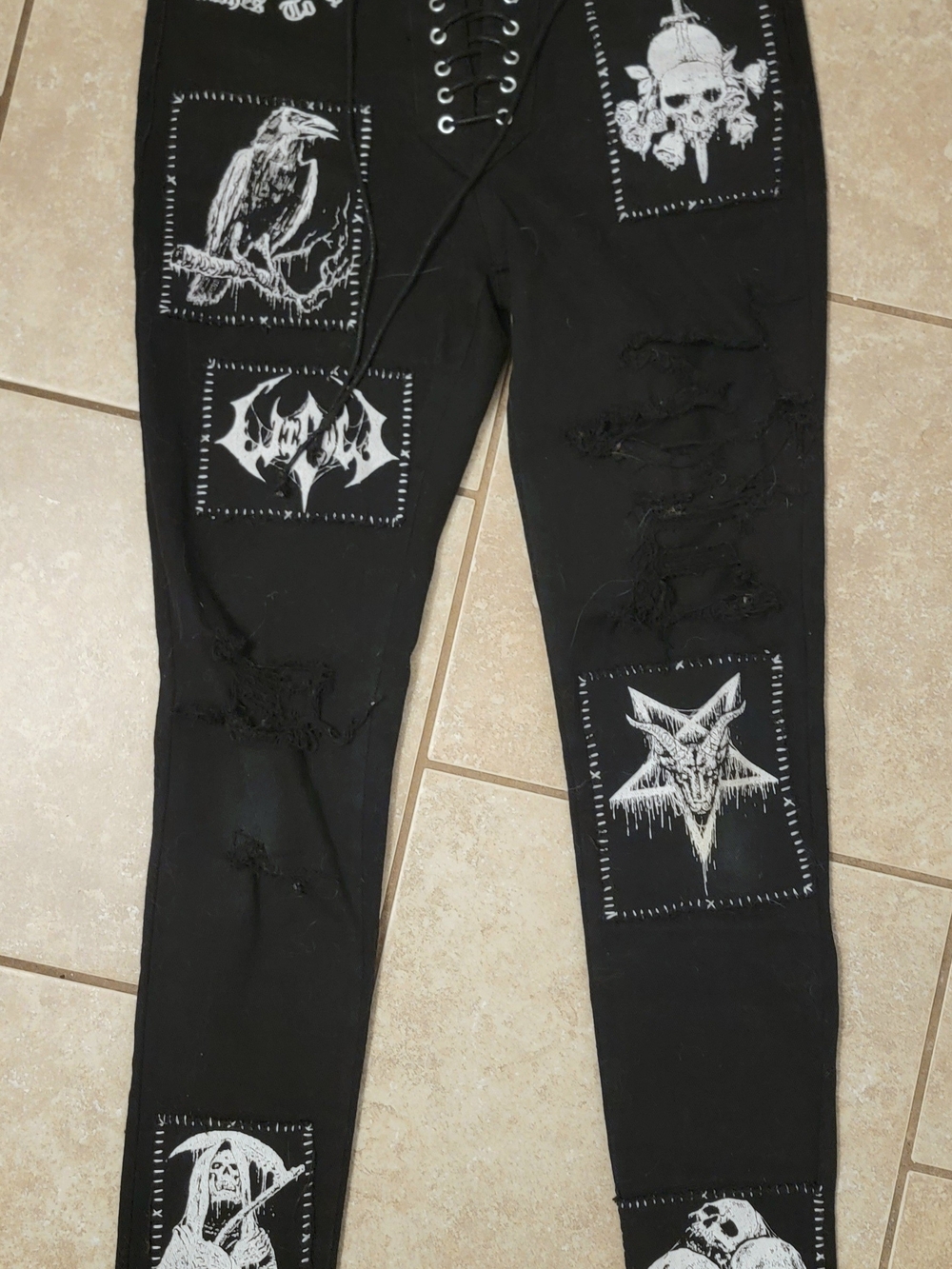 Black Patched Distressed Women's Jeans
